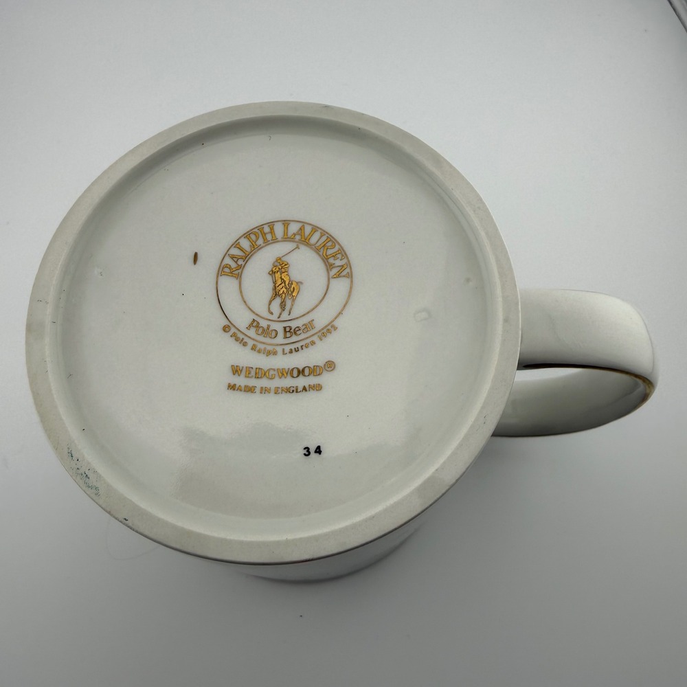 Vintage 1992 Ralph Lauren Polo Bear Wedgwood Mug Gold Trim Made in England Rare - Picture 4 of 13